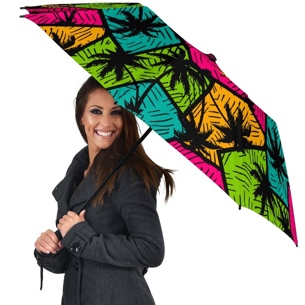 Palm Tree Beach Pattern Print Automatic Foldable Umbrella-grizzshop