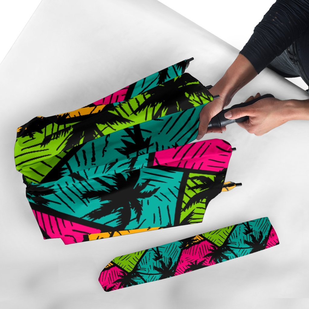 Palm Tree Beach Pattern Print Automatic Foldable Umbrella-grizzshop
