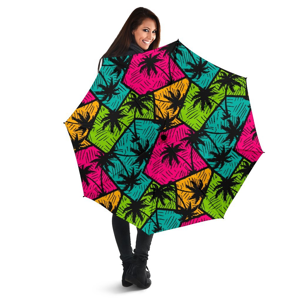 Palm Tree Beach Pattern Print Automatic Foldable Umbrella-grizzshop
