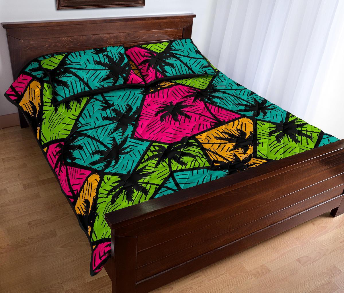 Palm Tree Beach Pattern Print Bed Set Quilt-grizzshop