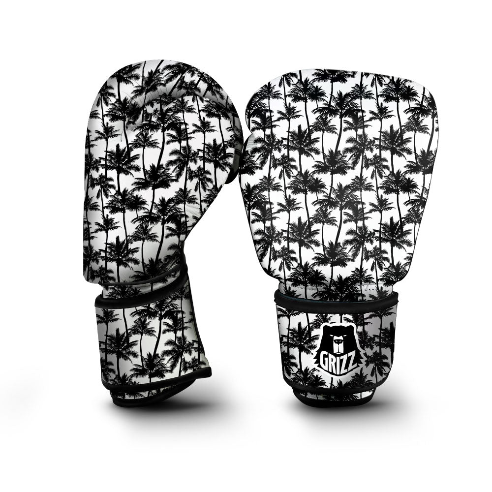 Palm Tree Black White Print Pattern Boxing Gloves-grizzshop