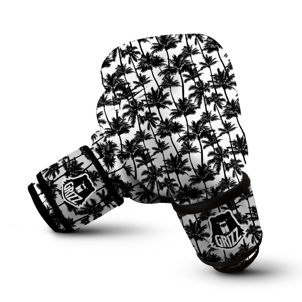 Palm Tree Black White Print Pattern Boxing Gloves-grizzshop