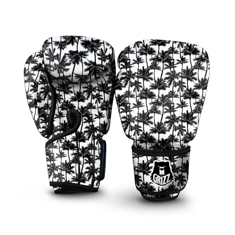 Palm Tree Black White Print Pattern Boxing Gloves-grizzshop