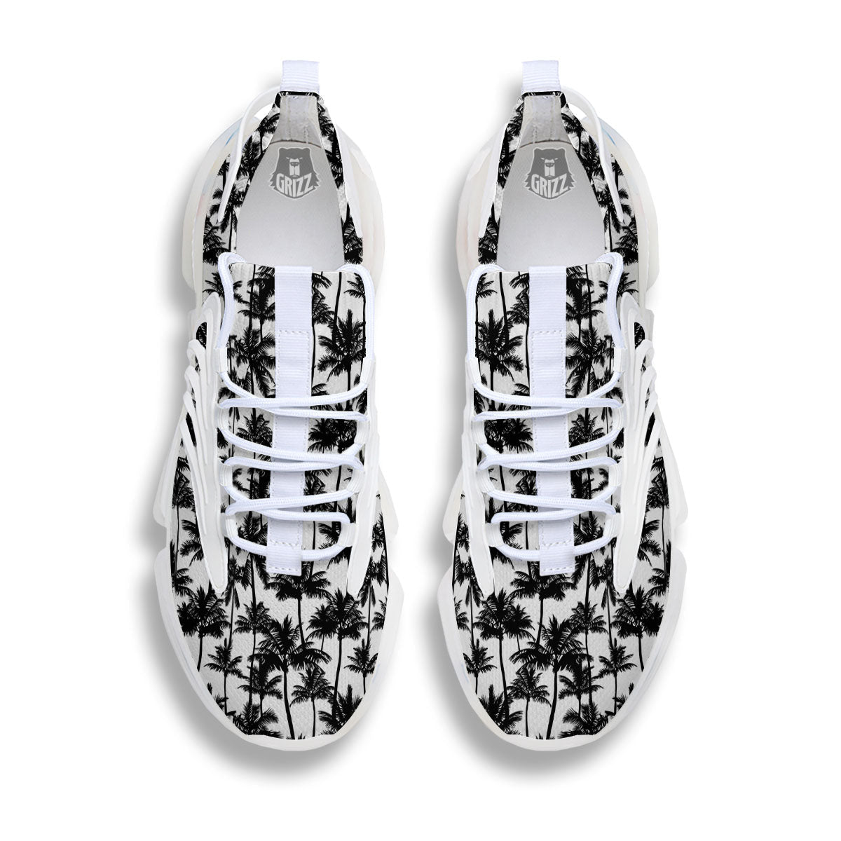 Palm Tree Black White Print Pattern White Gym Shoes-grizzshop