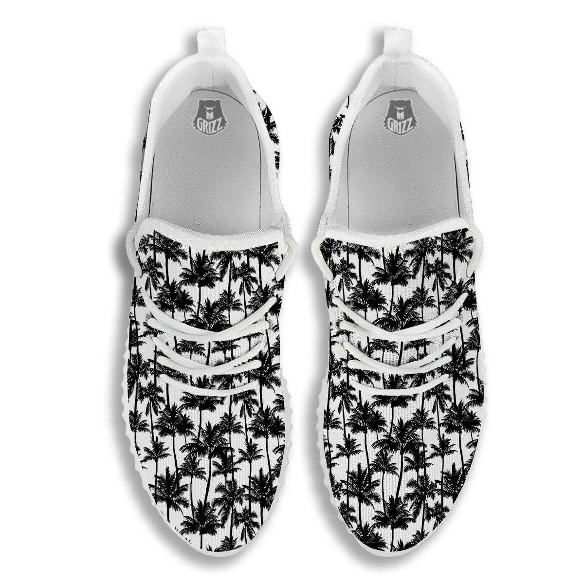 Palm Tree Black White Print Pattern White Walking Shoes-grizzshop