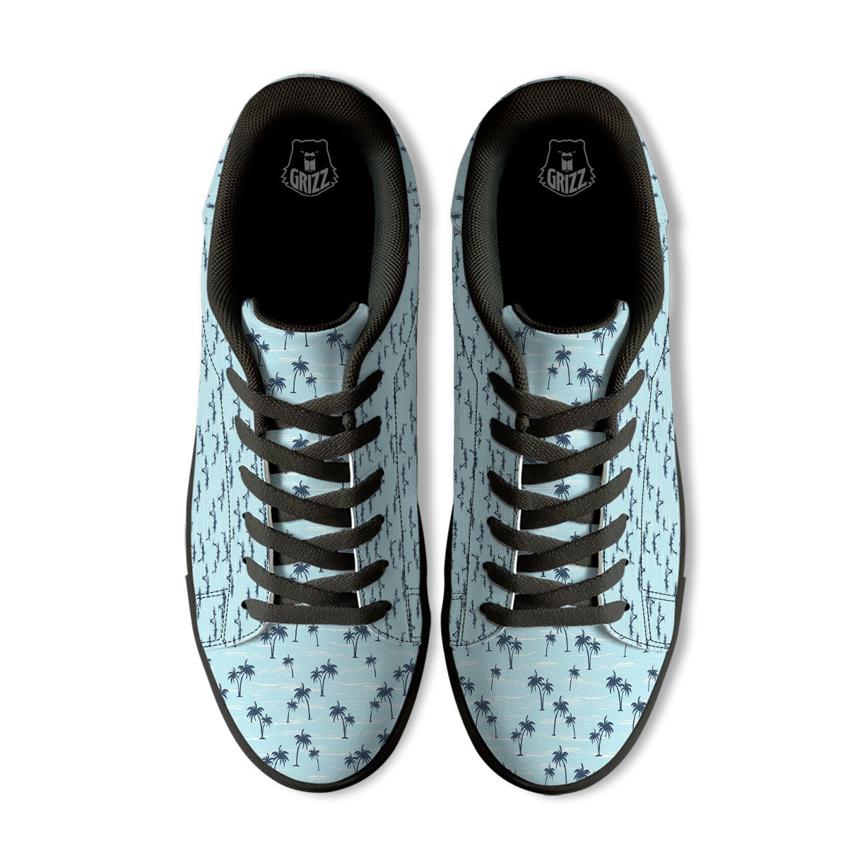 Palm Tree Blue Print Pattern Black Low Top Sneakers-grizzshop