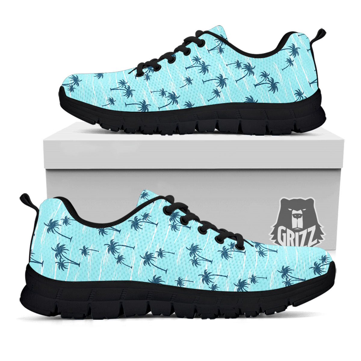 Palm Tree Blue Print Pattern Black Sneaker-grizzshop