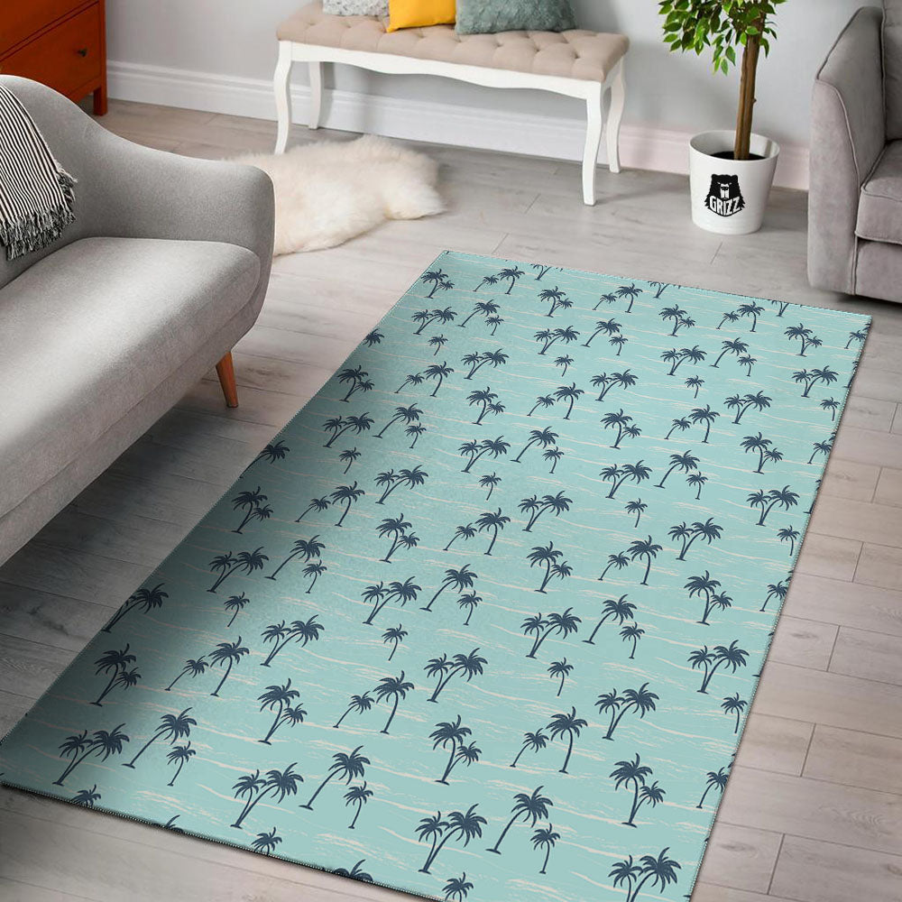 Palm Tree Blue Print Pattern Floor Mat-grizzshop