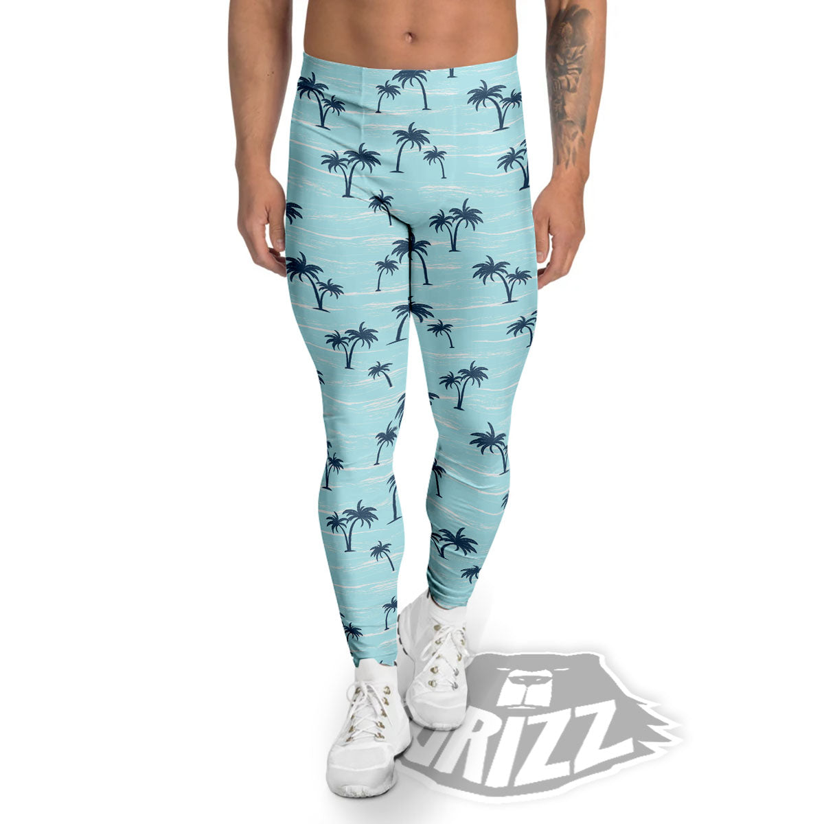 Palm Tree Blue Print Pattern Men's Leggings-grizzshop