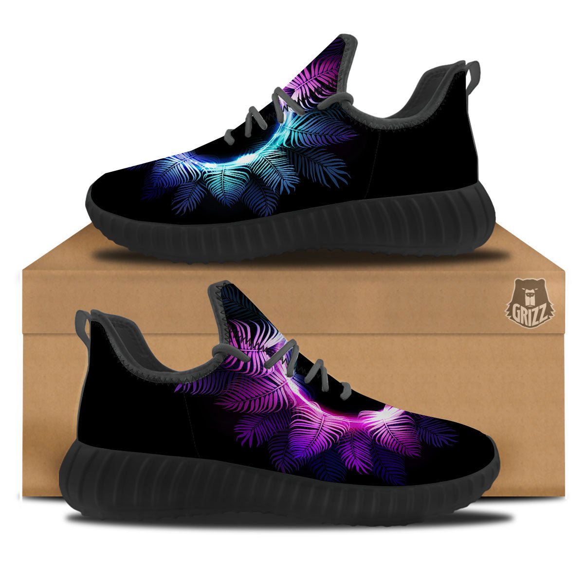 Palm Tree EDM Beach Print Black Walking Shoes-grizzshop