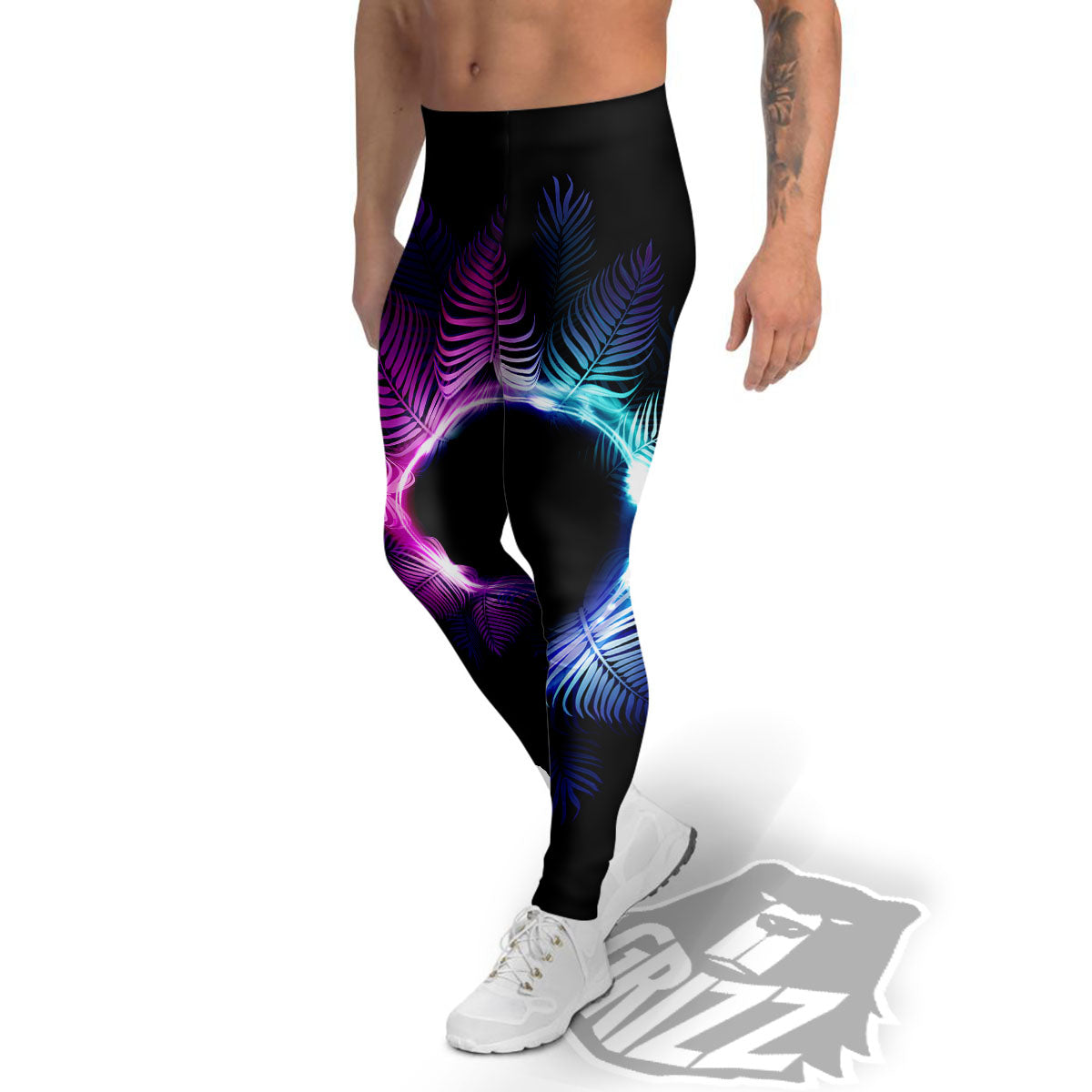 Palm Tree EDM Beach Print Men's Leggings-grizzshop
