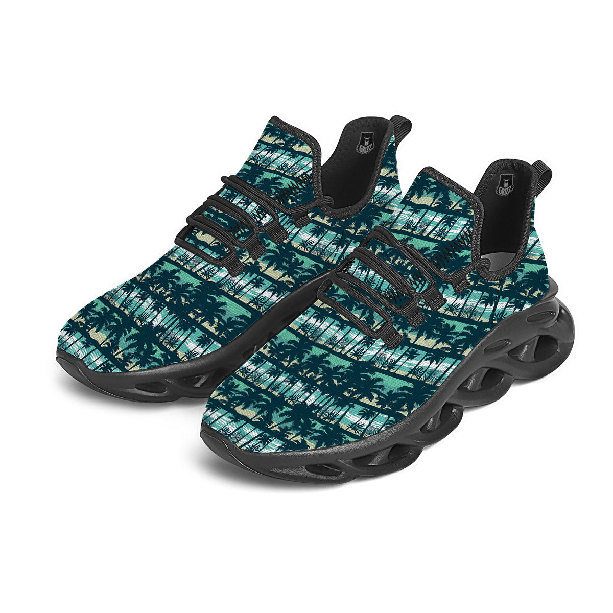 Palm Tree Print Pattern Black Running Shoes-grizzshop