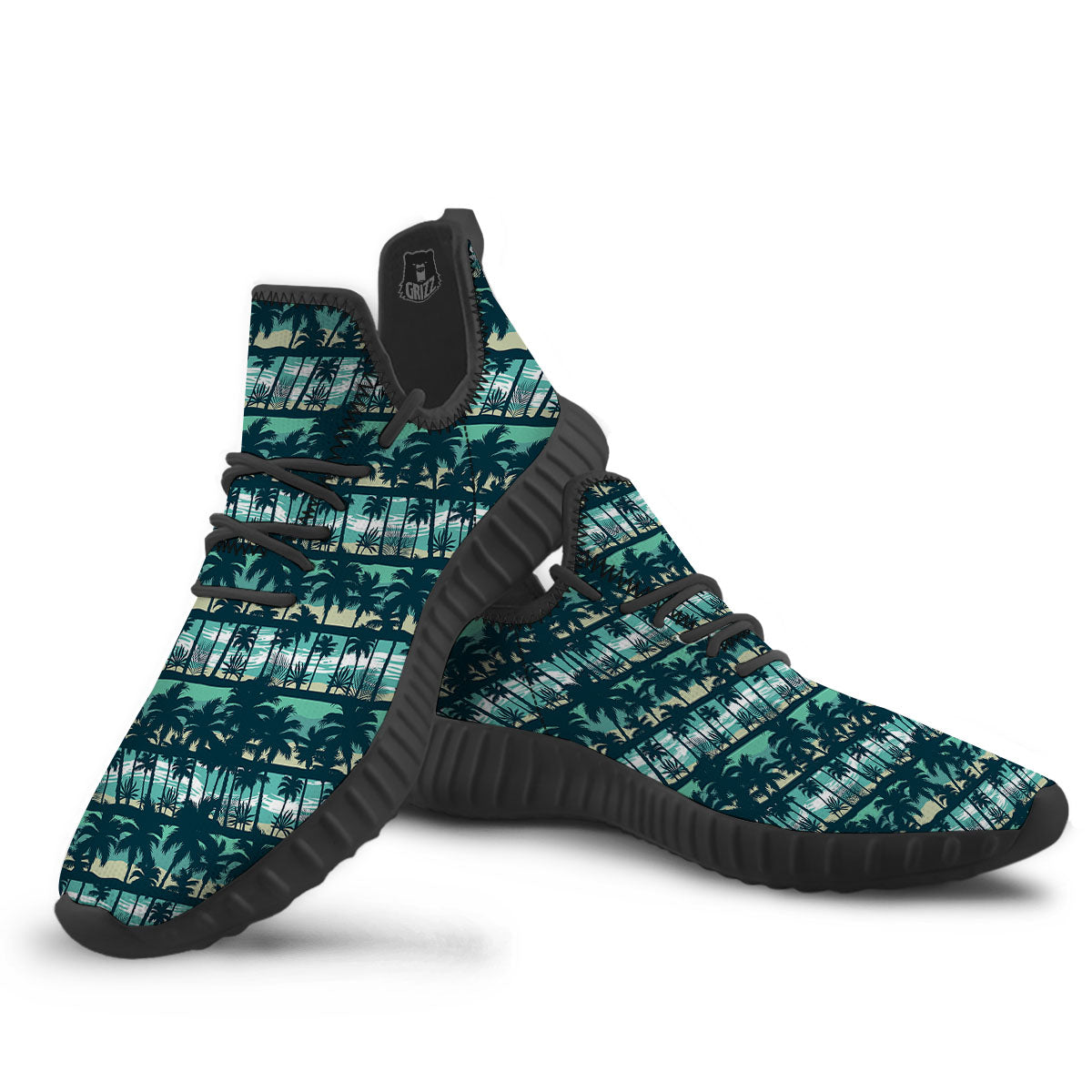 Palm Tree Print Pattern Black Walking Shoes-grizzshop