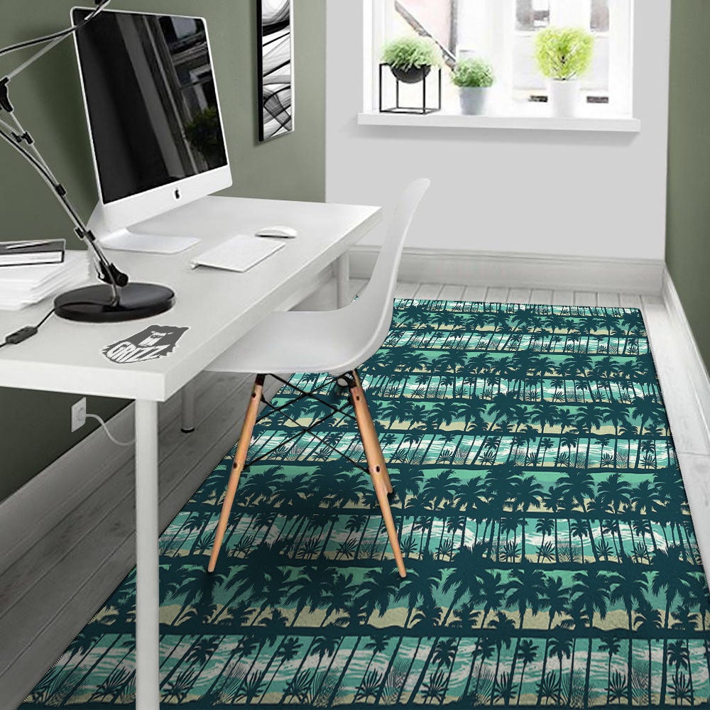Palm Tree Print Pattern Floor Mat-grizzshop
