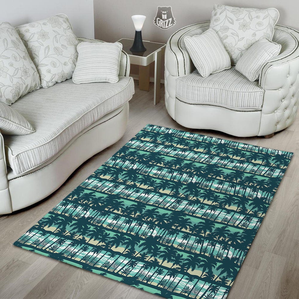 Palm Tree Print Pattern Floor Mat-grizzshop