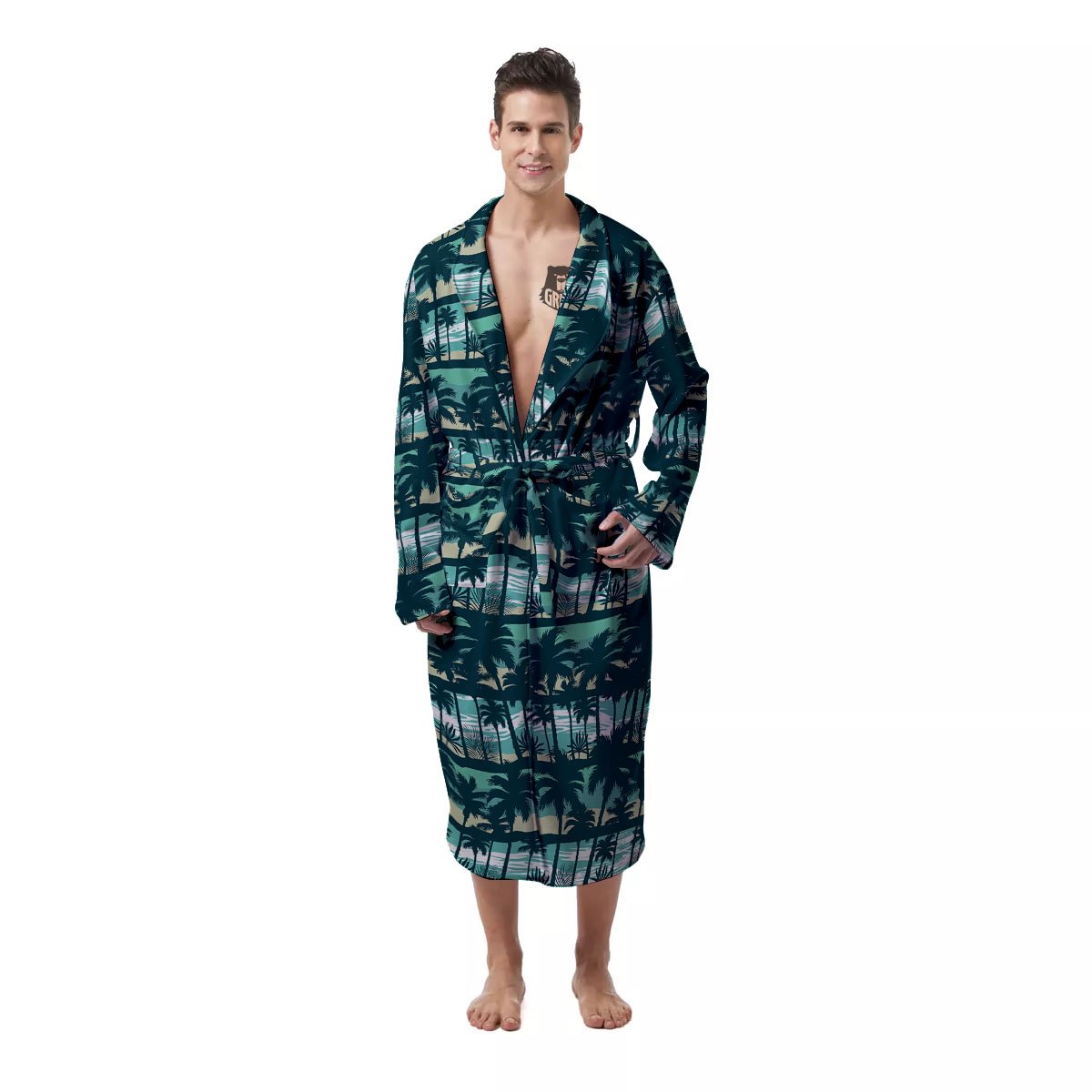Palm Tree Print Pattern Men's Robe-grizzshop
