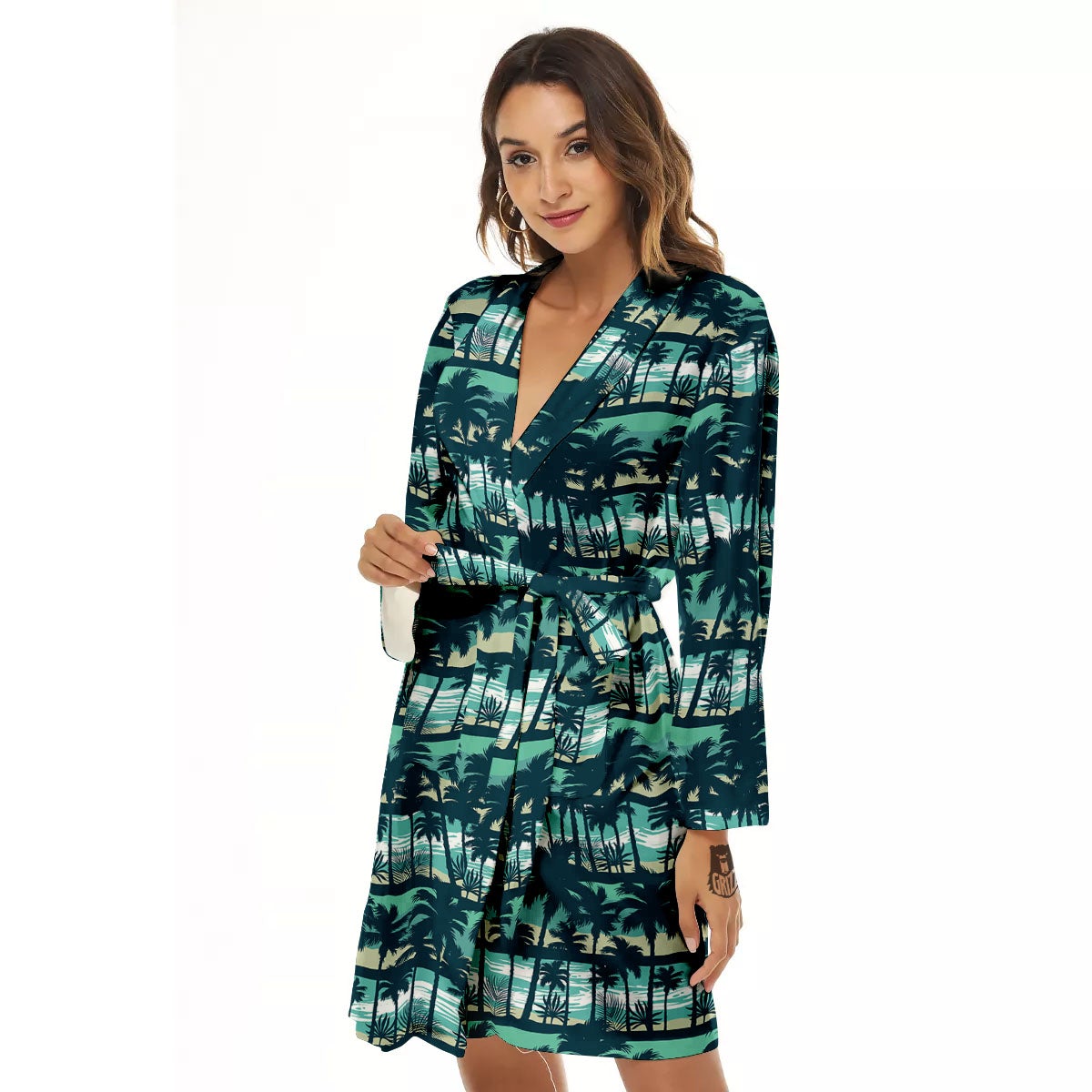 Palm Tree Print Pattern Women's Robe-grizzshop
