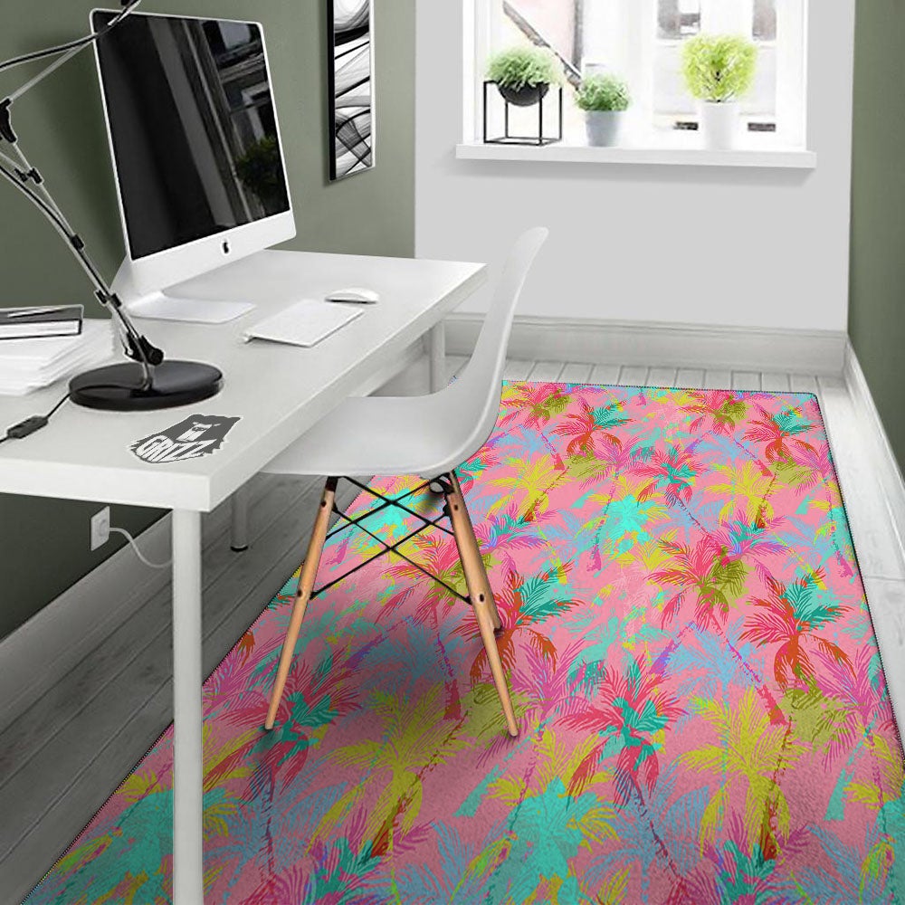 Palm Tree Rainbow Print Pattern Floor Mat-grizzshop