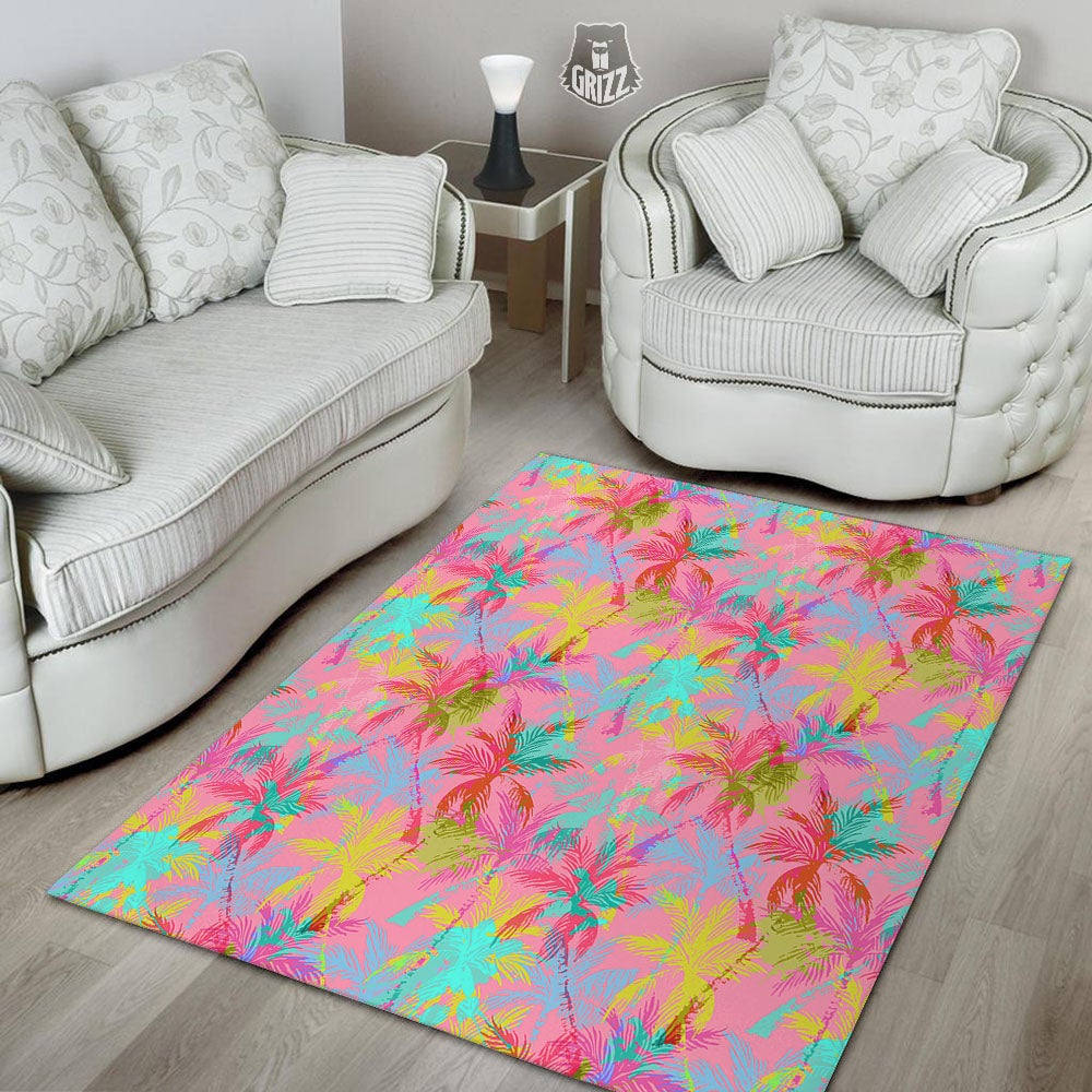 Palm Tree Rainbow Print Pattern Floor Mat-grizzshop
