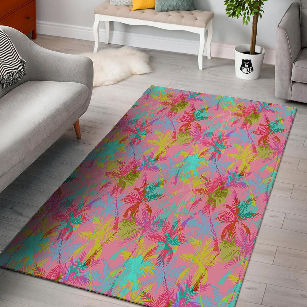 Palm Tree Rainbow Print Pattern Floor Mat-grizzshop