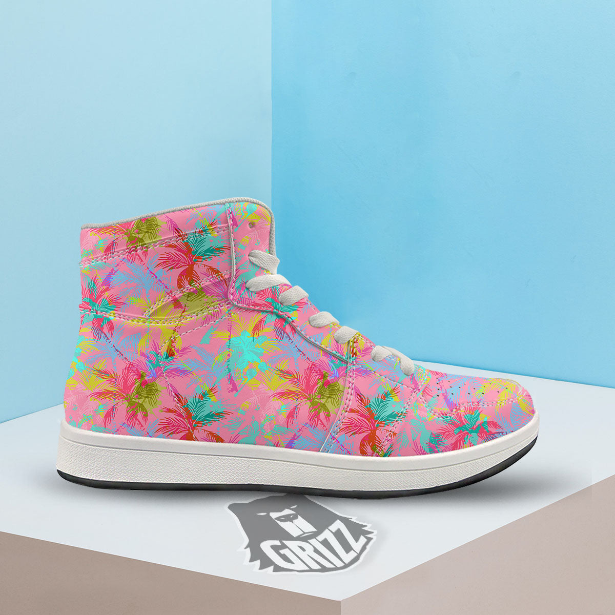 Palm Tree Rainbow Print Pattern High Top Sneakers-grizzshop