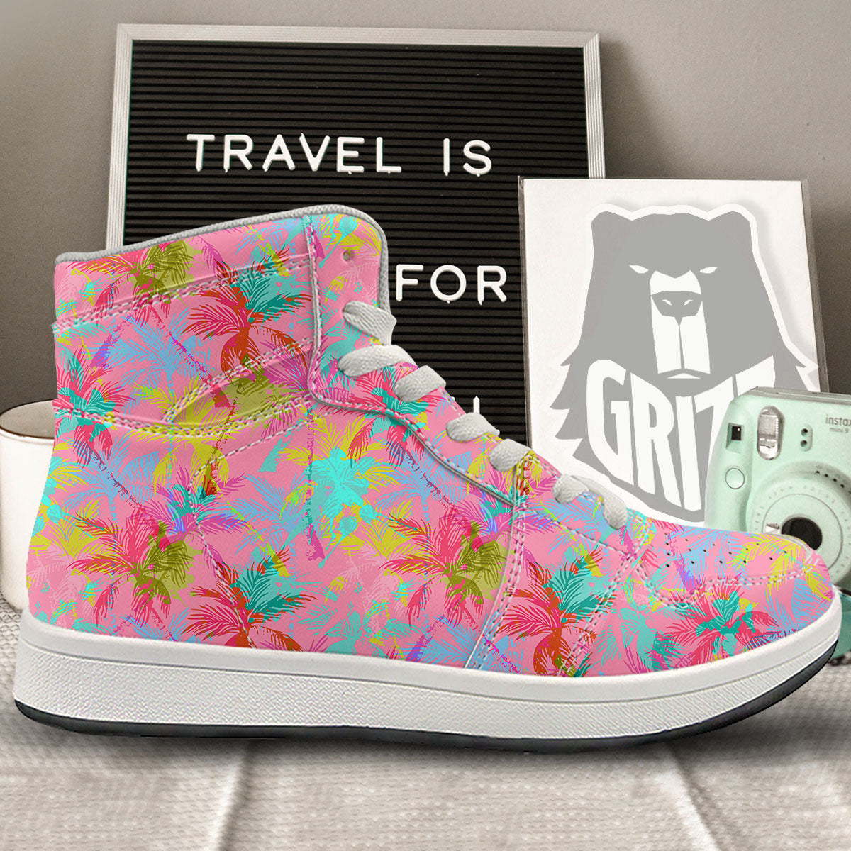 Palm Tree Rainbow Print Pattern High Top Sneakers-grizzshop