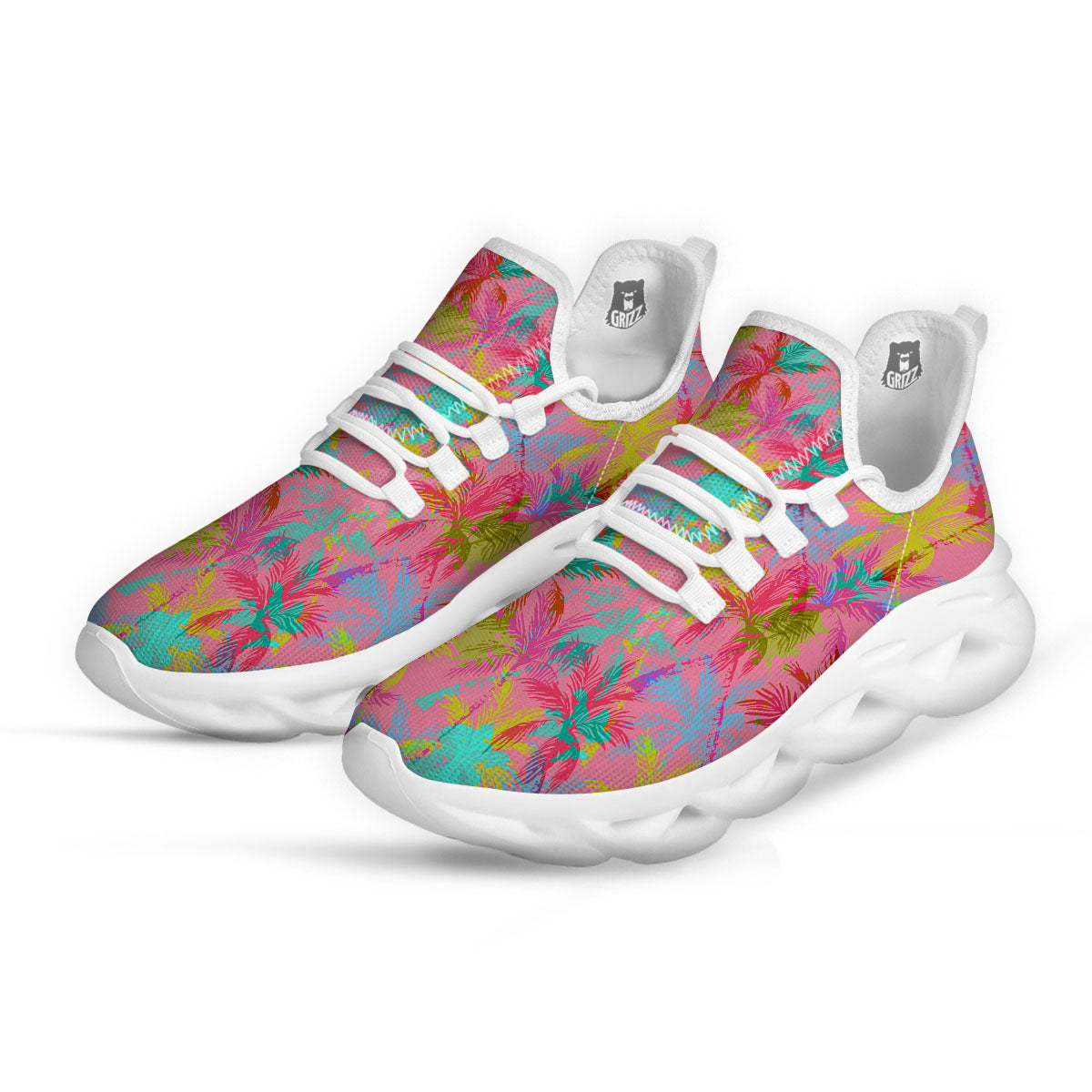 Palm Tree Rainbow Print Pattern White Running Shoes-grizzshop