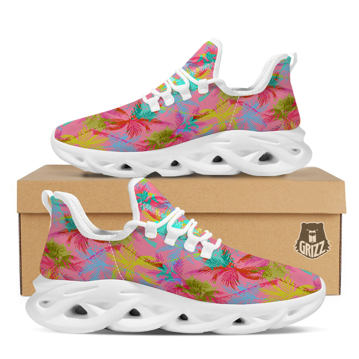 Palm Tree Rainbow Print Pattern White Running Shoes-grizzshop