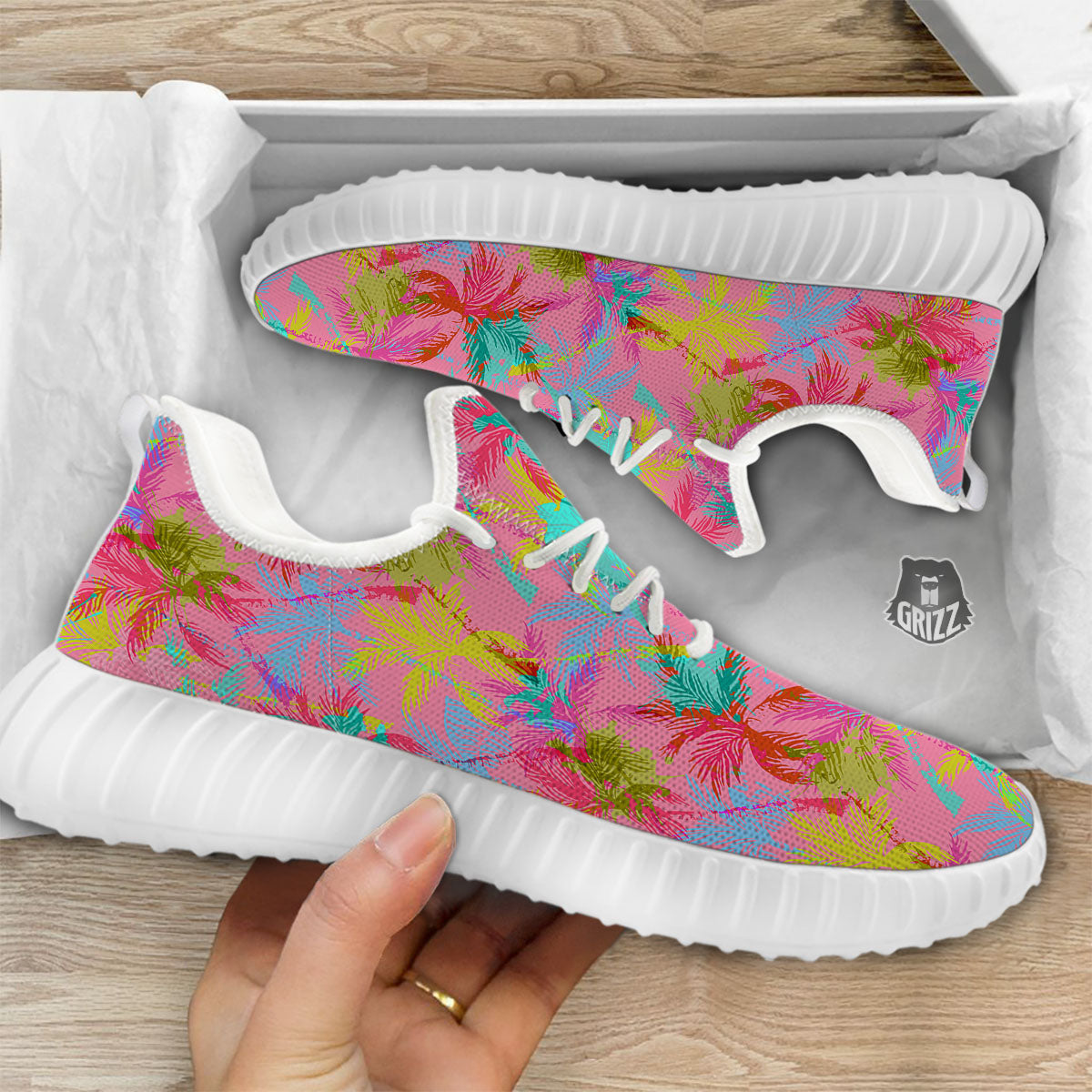 Palm Tree Rainbow Print Pattern White Walking Shoes-grizzshop