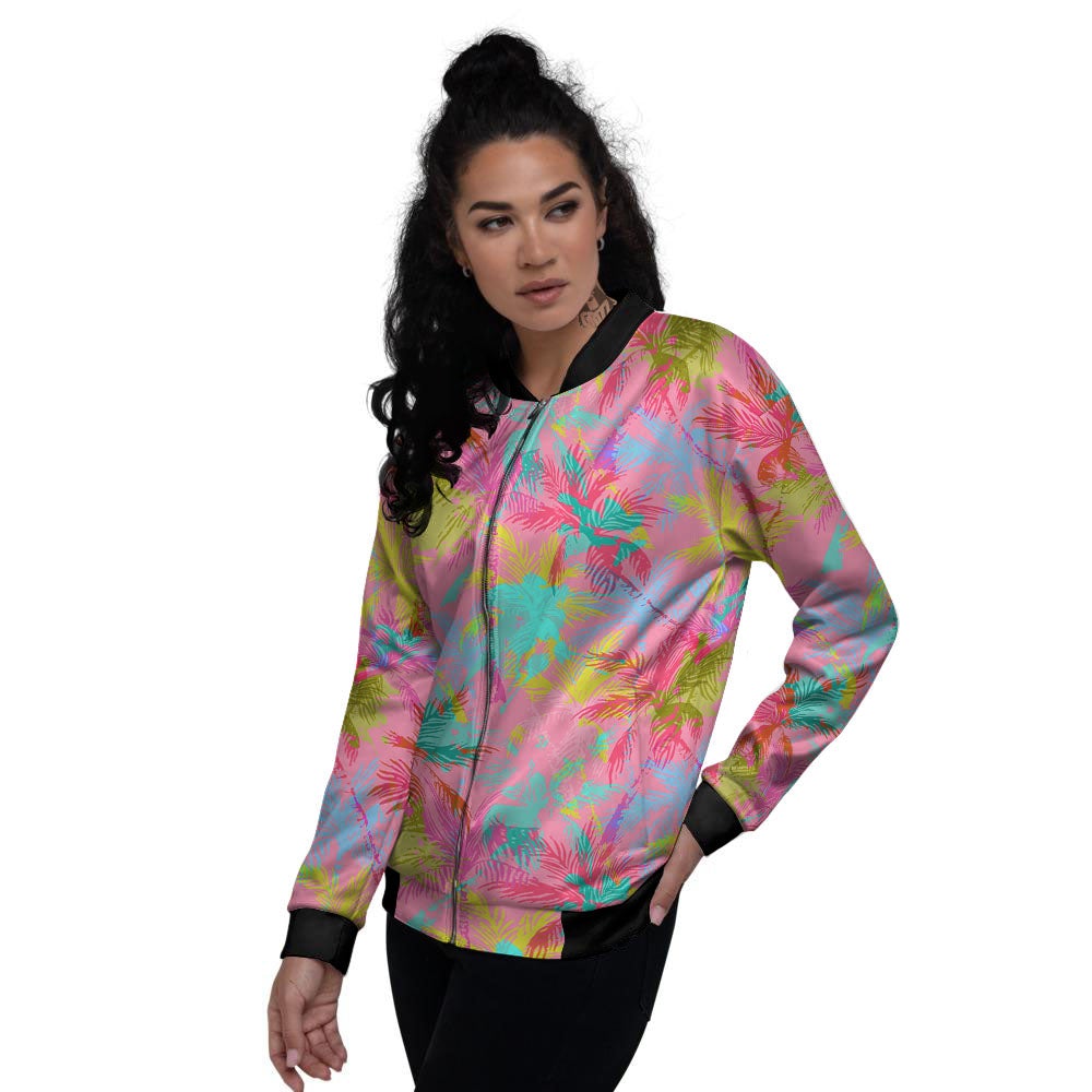 Palm Tree Rainbow Print Pattern Women's Bomber Jacket-grizzshop