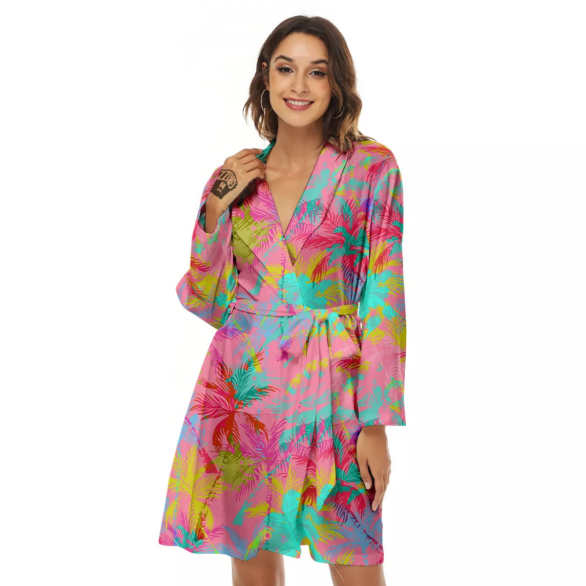 Palm Tree Rainbow Print Pattern Women's Robe-grizzshop
