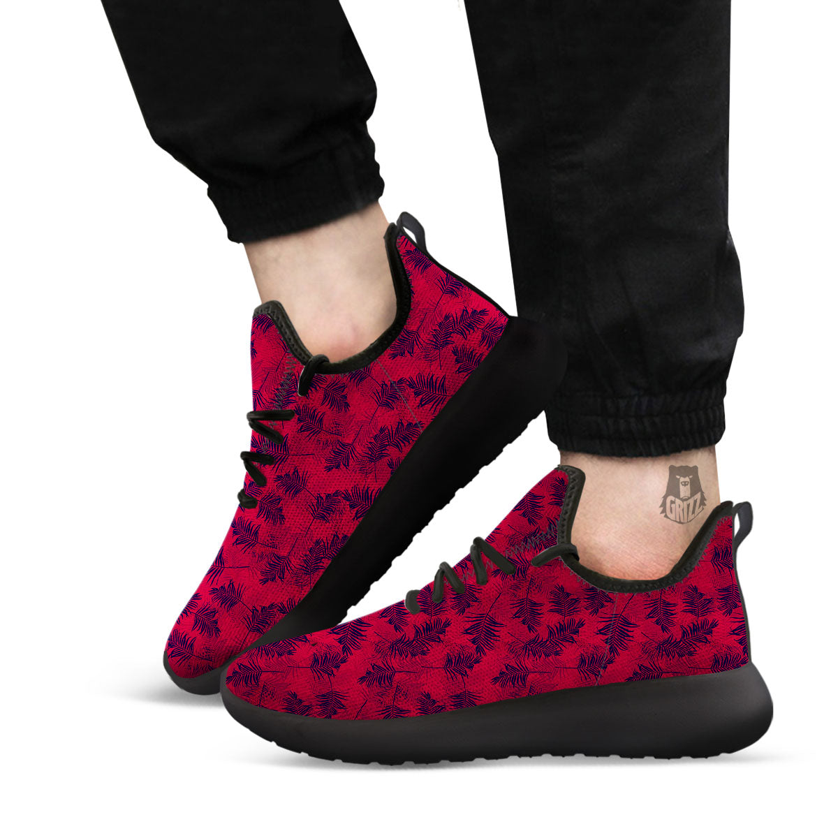 Palm Tree Red Print Pattern Black Athletic Shoes-grizzshop