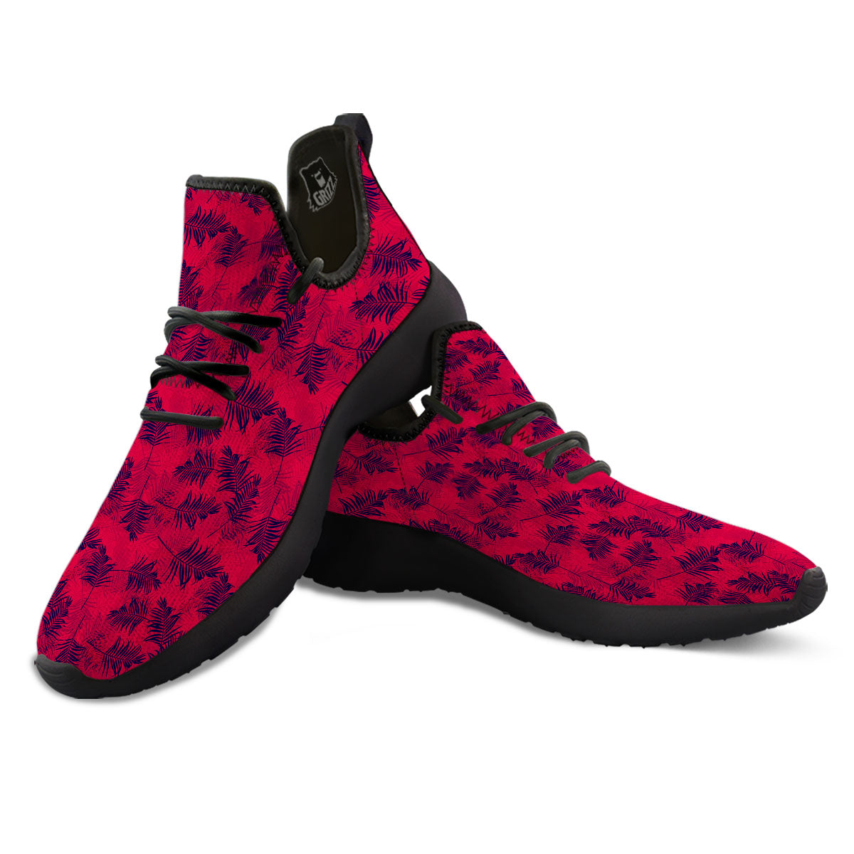 Palm Tree Red Print Pattern Black Athletic Shoes-grizzshop