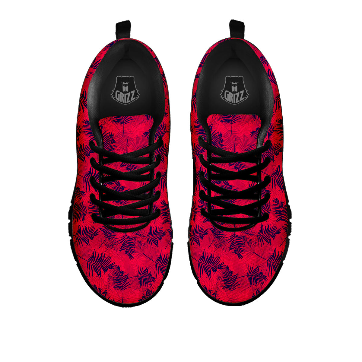 Palm Tree Red Print Pattern Black Sneaker-grizzshop