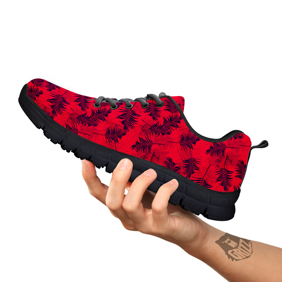 Palm Tree Red Print Pattern Black Sneaker-grizzshop