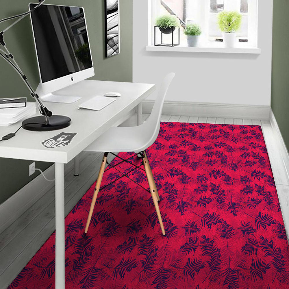 Palm Tree Red Print Pattern Floor Mat-grizzshop