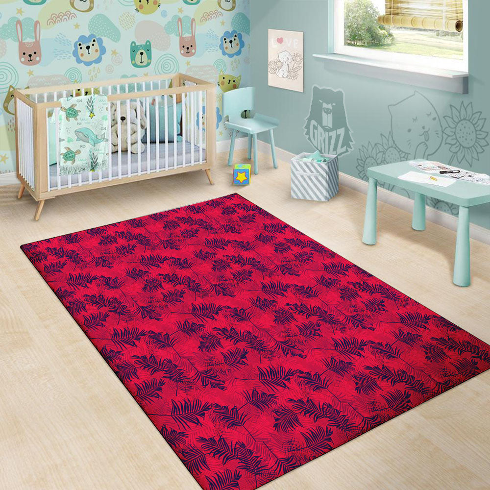 Palm Tree Red Print Pattern Floor Mat-grizzshop