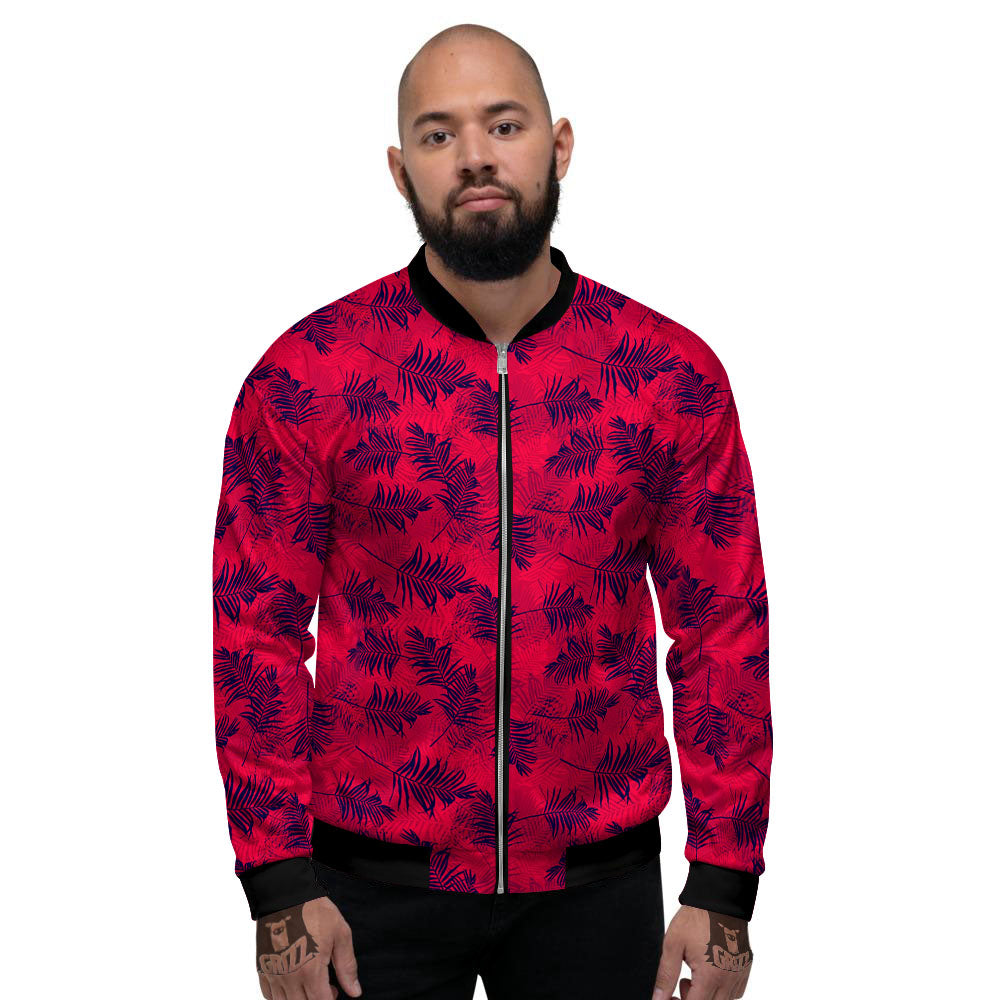 Palm Tree Red Print Pattern Men's Bomber Jacket-grizzshop