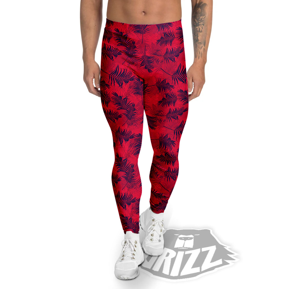 Palm Tree Red Print Pattern Men's Leggings-grizzshop