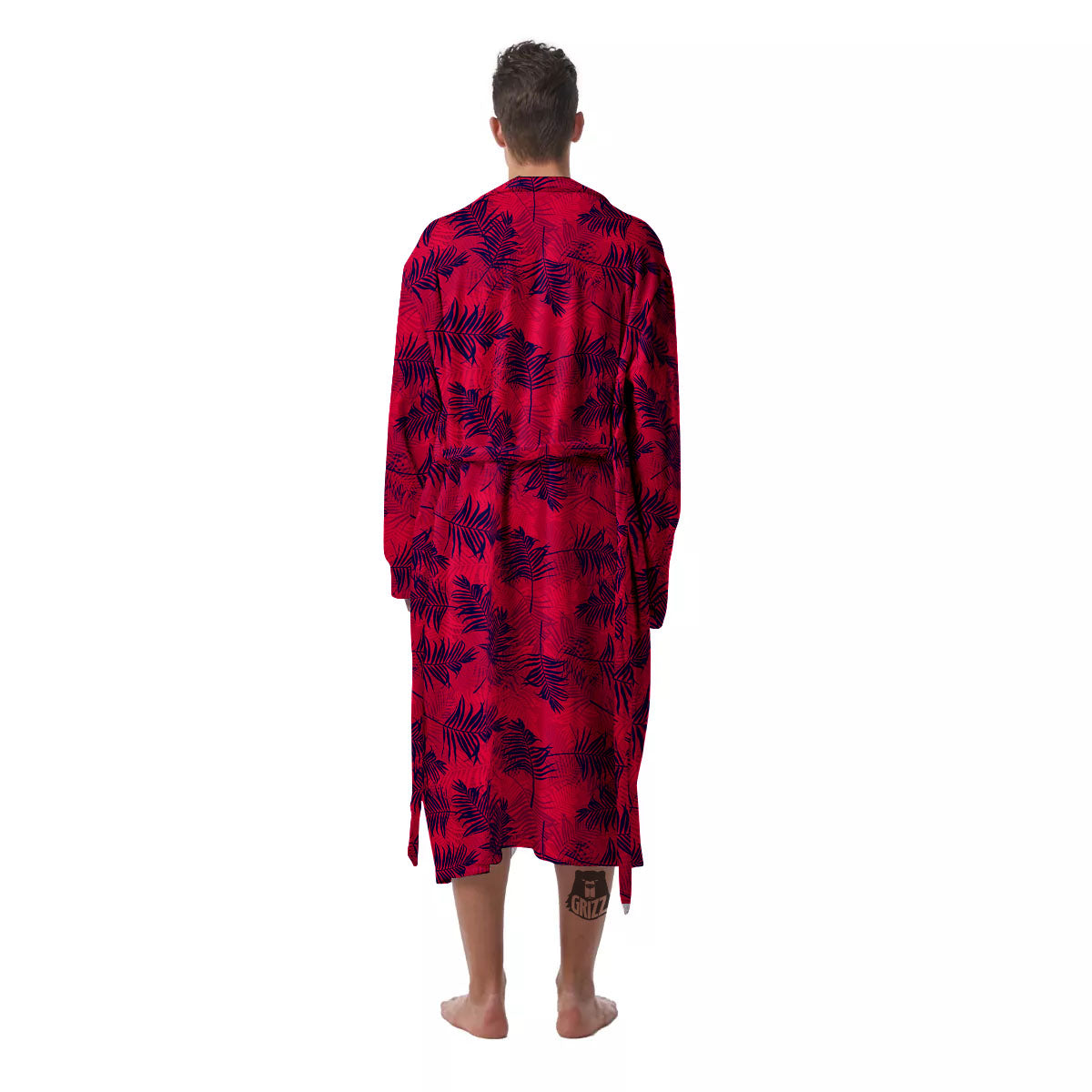Palm Tree Red Print Pattern Men's Robe-grizzshop