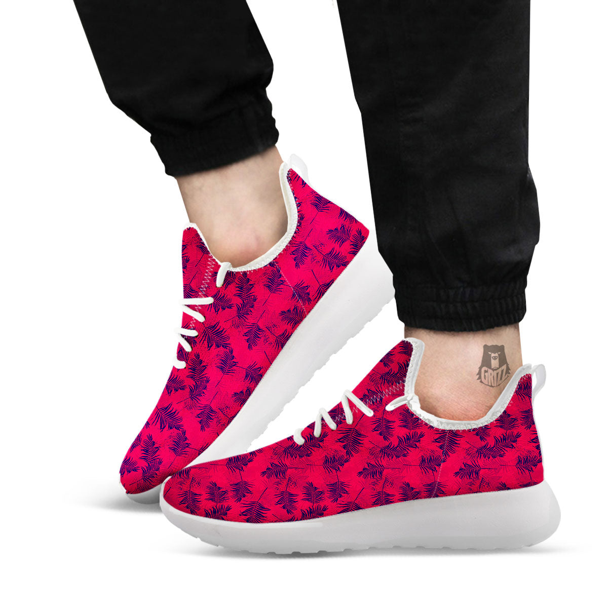 Palm Tree Red Print Pattern White Athletic Shoes-grizzshop