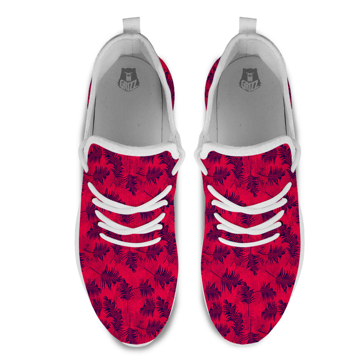 Palm Tree Red Print Pattern White Athletic Shoes-grizzshop