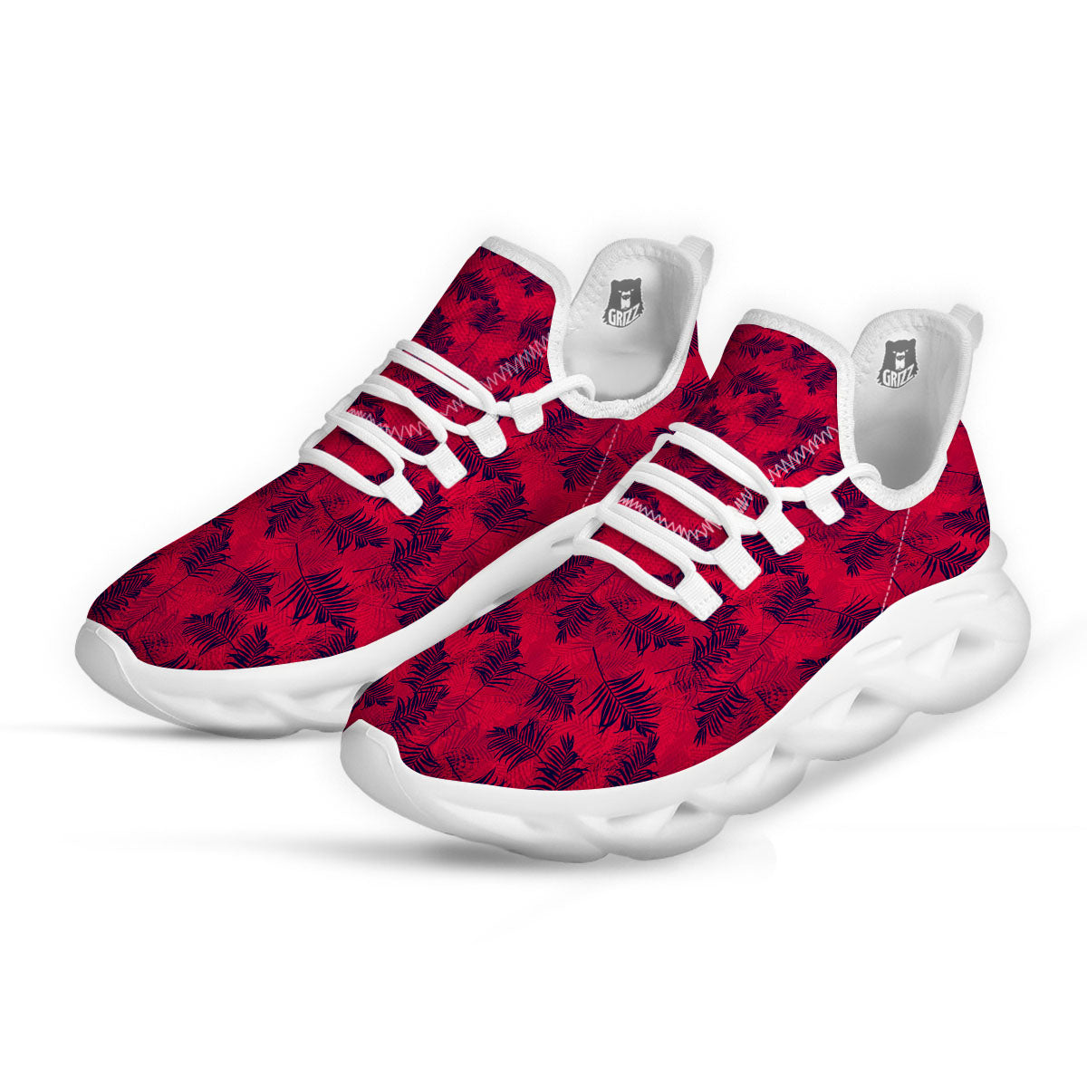 Palm Tree Red Print Pattern White Running Shoes-grizzshop