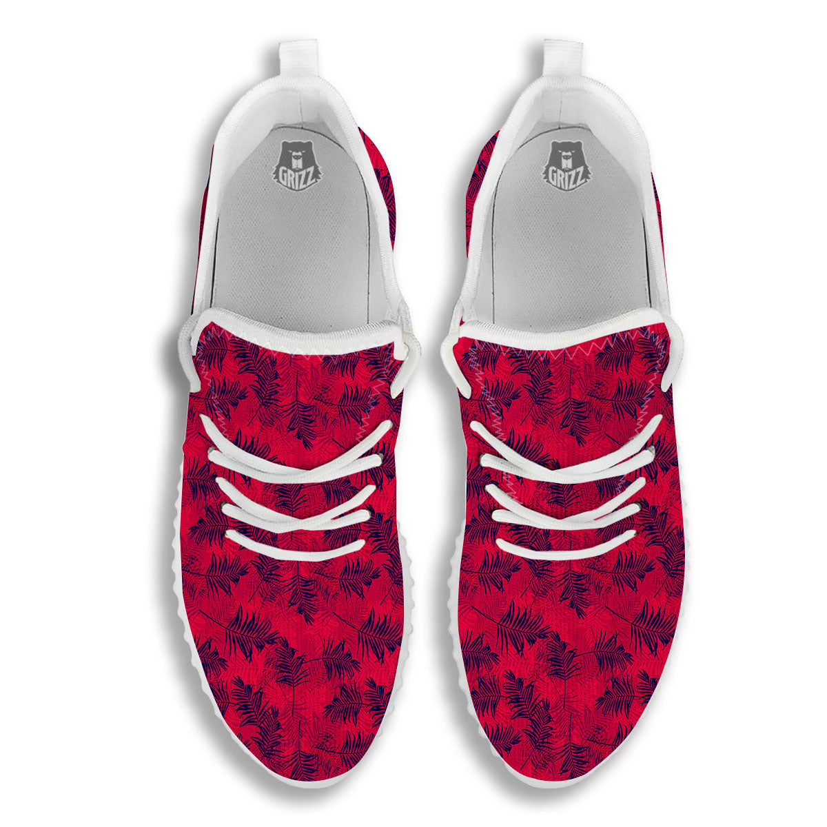 Palm Tree Red Print Pattern White Walking Shoes-grizzshop