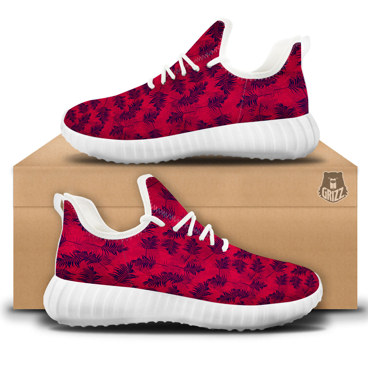 Palm Tree Red Print Pattern White Walking Shoes-grizzshop