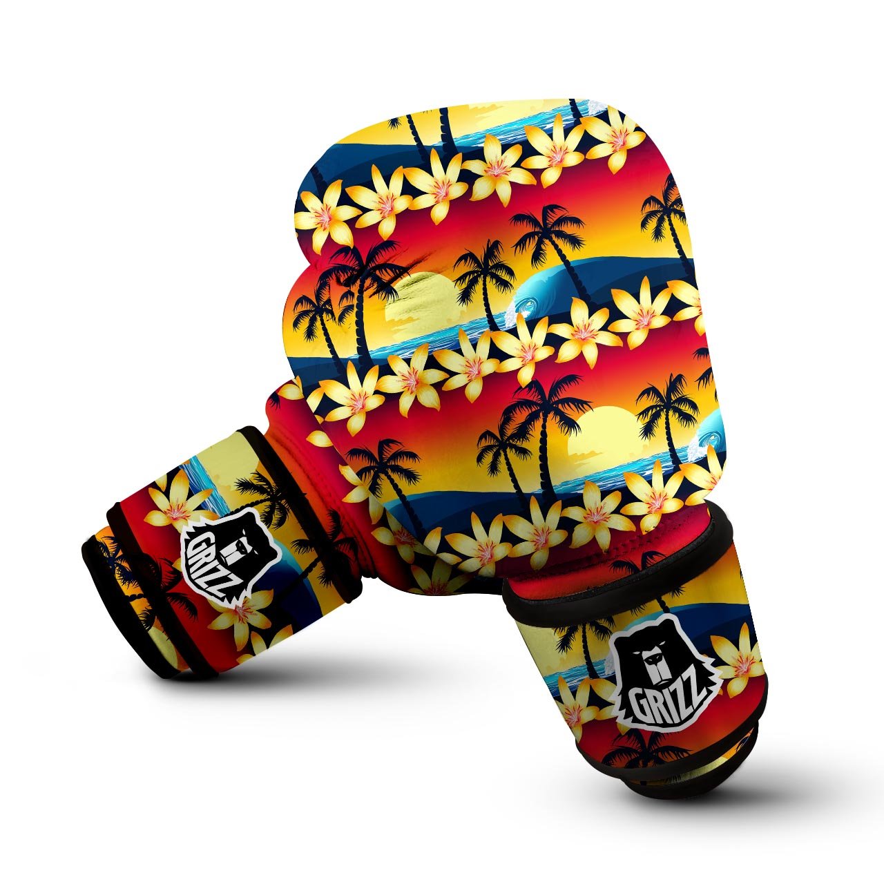 Palm Tree Sunset Hibiscus Print Pattern Boxing Gloves-grizzshop
