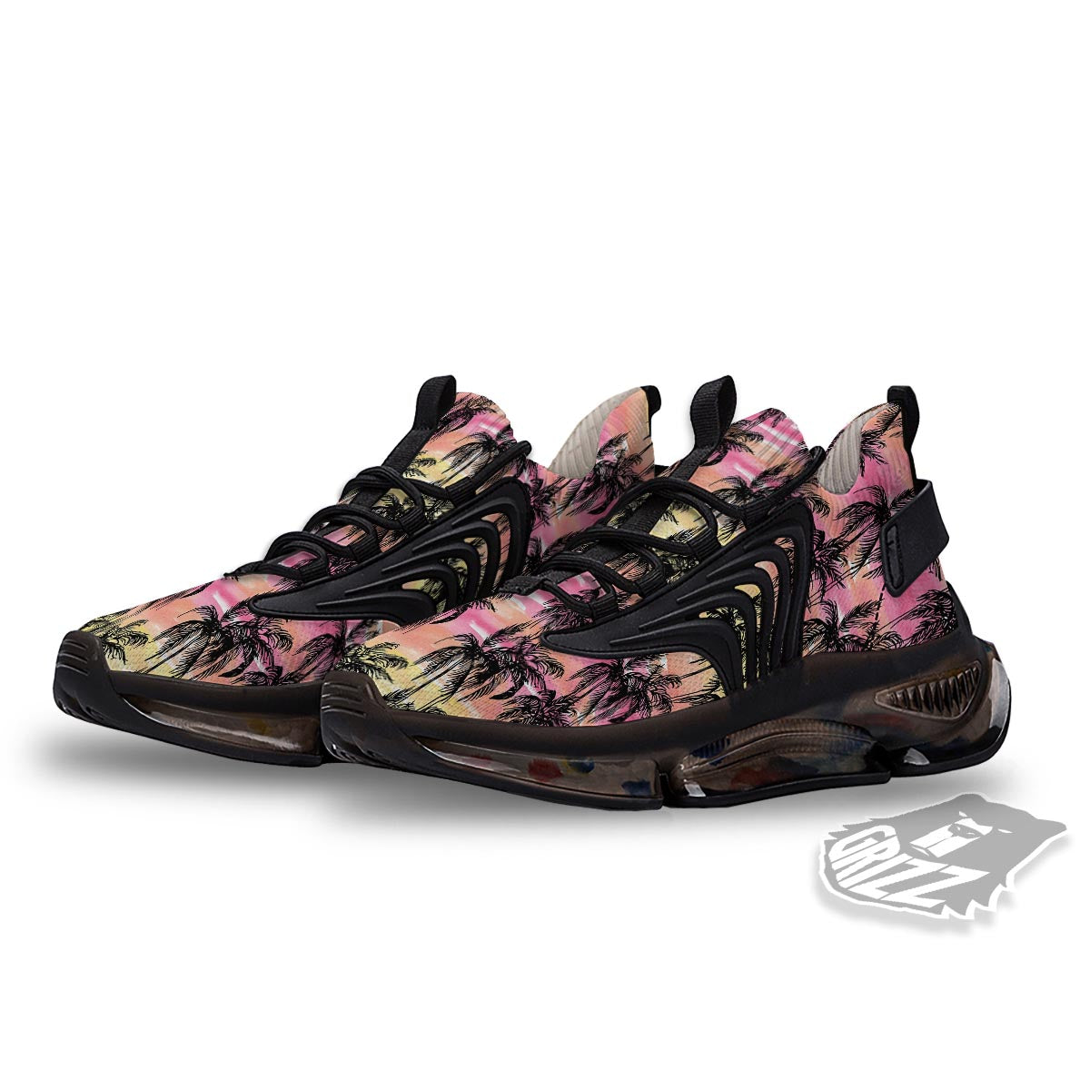 Palm Tree Sunset Print Pattern Black Gym Shoes-grizzshop