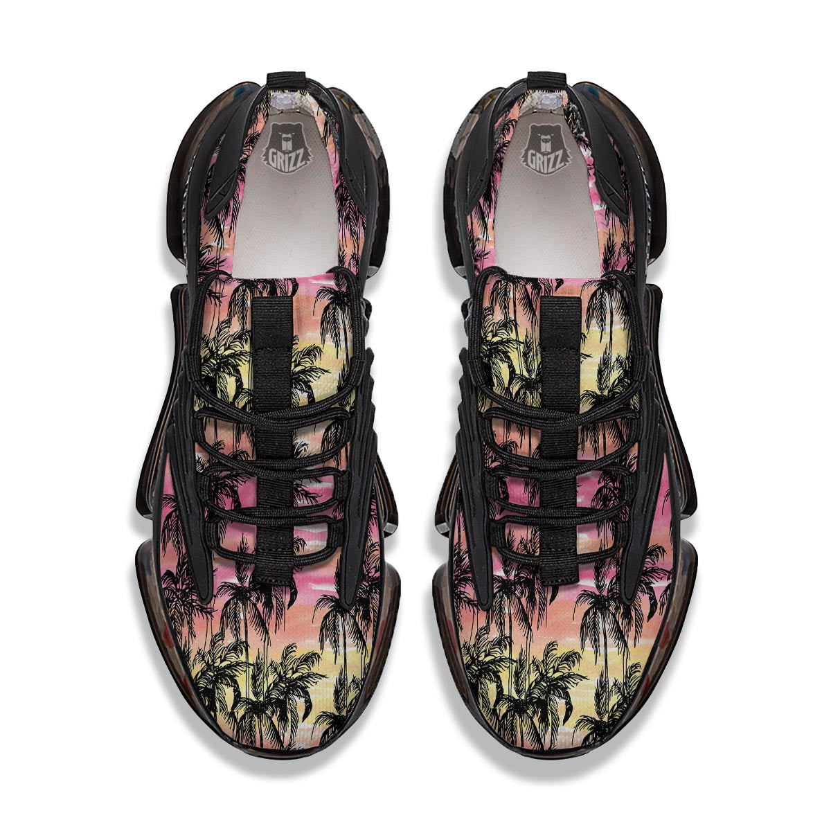 Palm Tree Sunset Print Pattern Black Gym Shoes-grizzshop