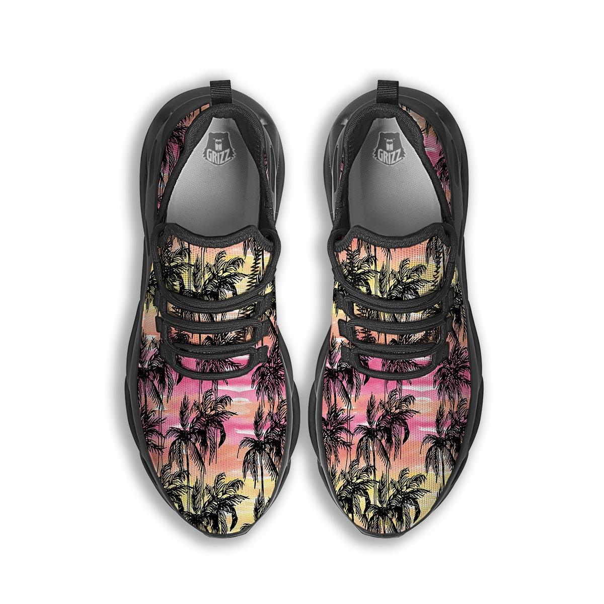 Palm Tree Sunset Print Pattern Black Running Shoes-grizzshop