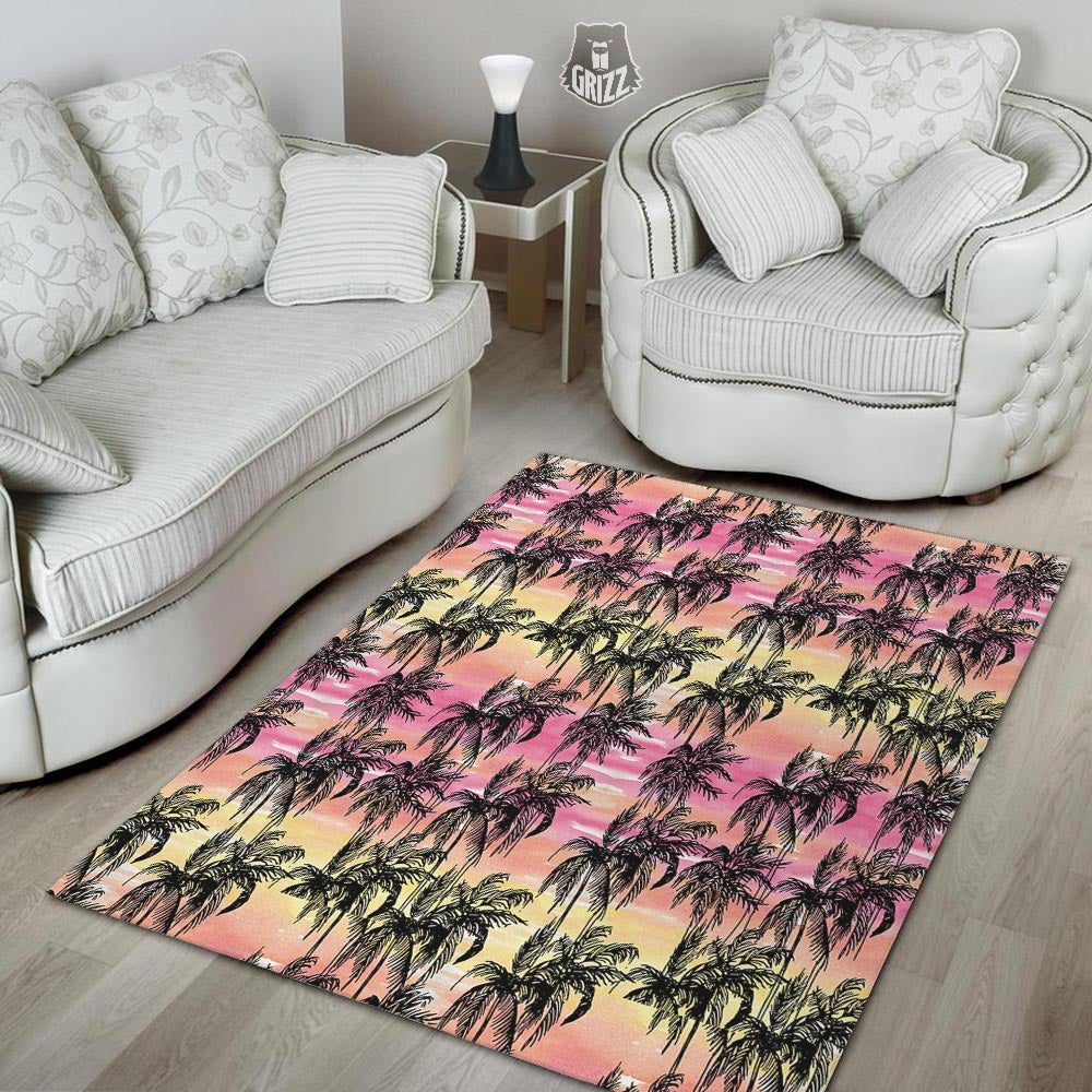 Palm Tree Sunset Print Pattern Floor Mat-grizzshop